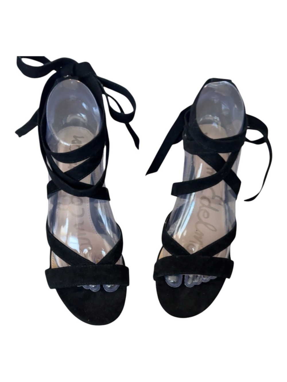Sam Edelman Black Suede Lace-Up Block Heel Sandals Women’s Size 8